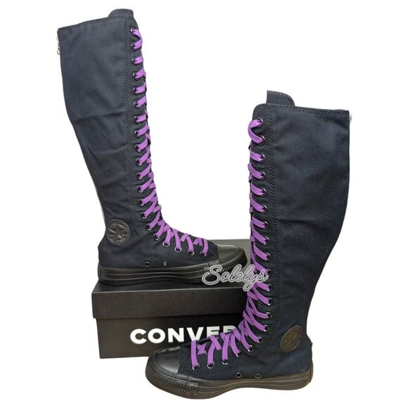 Converse CTAS XXHI Womens 5.5 Black Purple Knee High Canvas Zipper Sneaker Boot - Picture 1 of 12